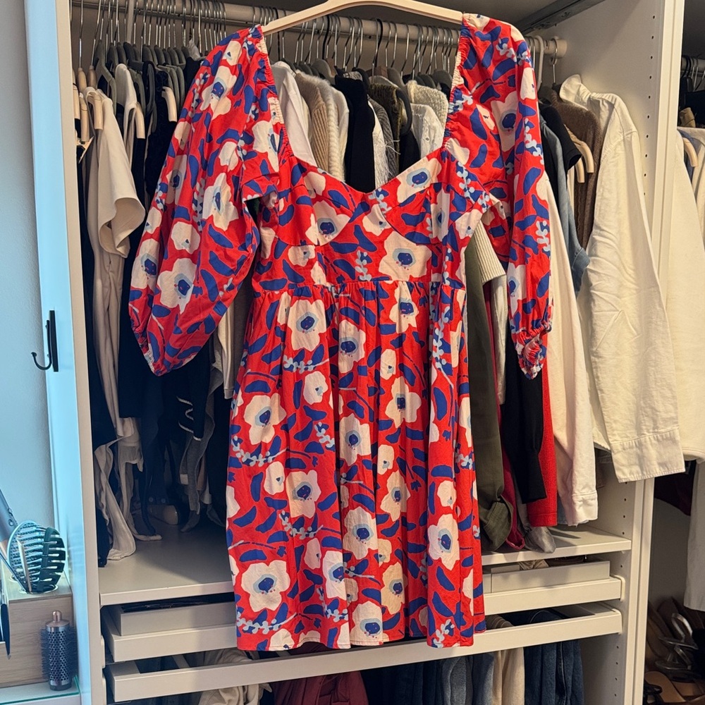 Floral Red and Blue Dress